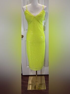 Siena Sequin Mesh Sheath A-Line Dress Citrus Yellow Size 10